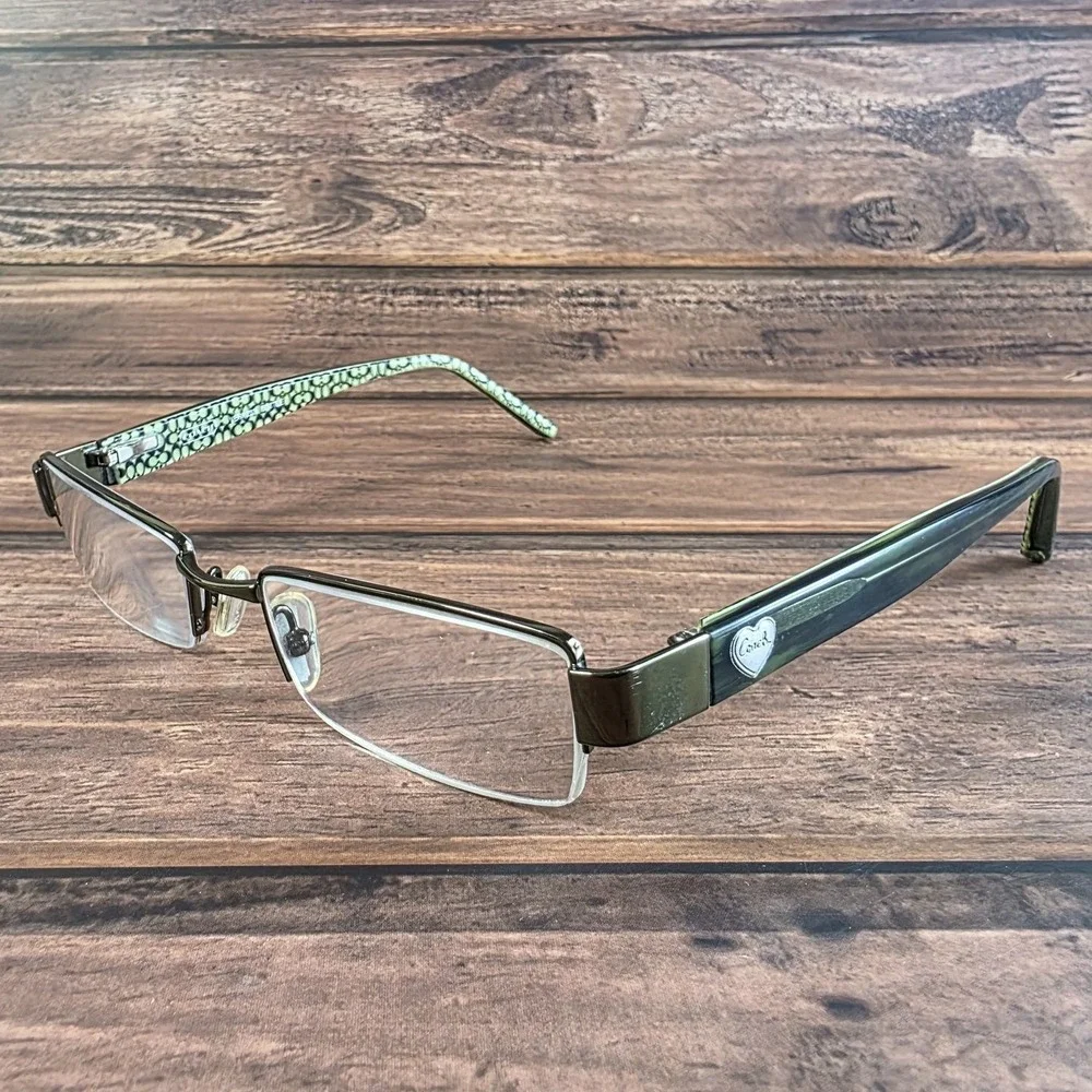 Coach Vera 232 Bottle Green Eyeglasses Semi Rimless Rectangle Heart Logo 135mm‎